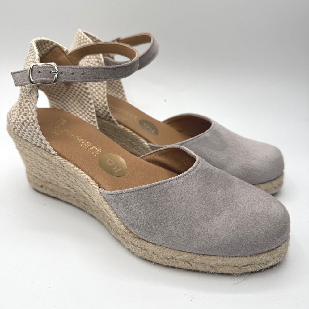 Paseart Grey Suede Espadrille Wedge Sandals Size 40 US 9